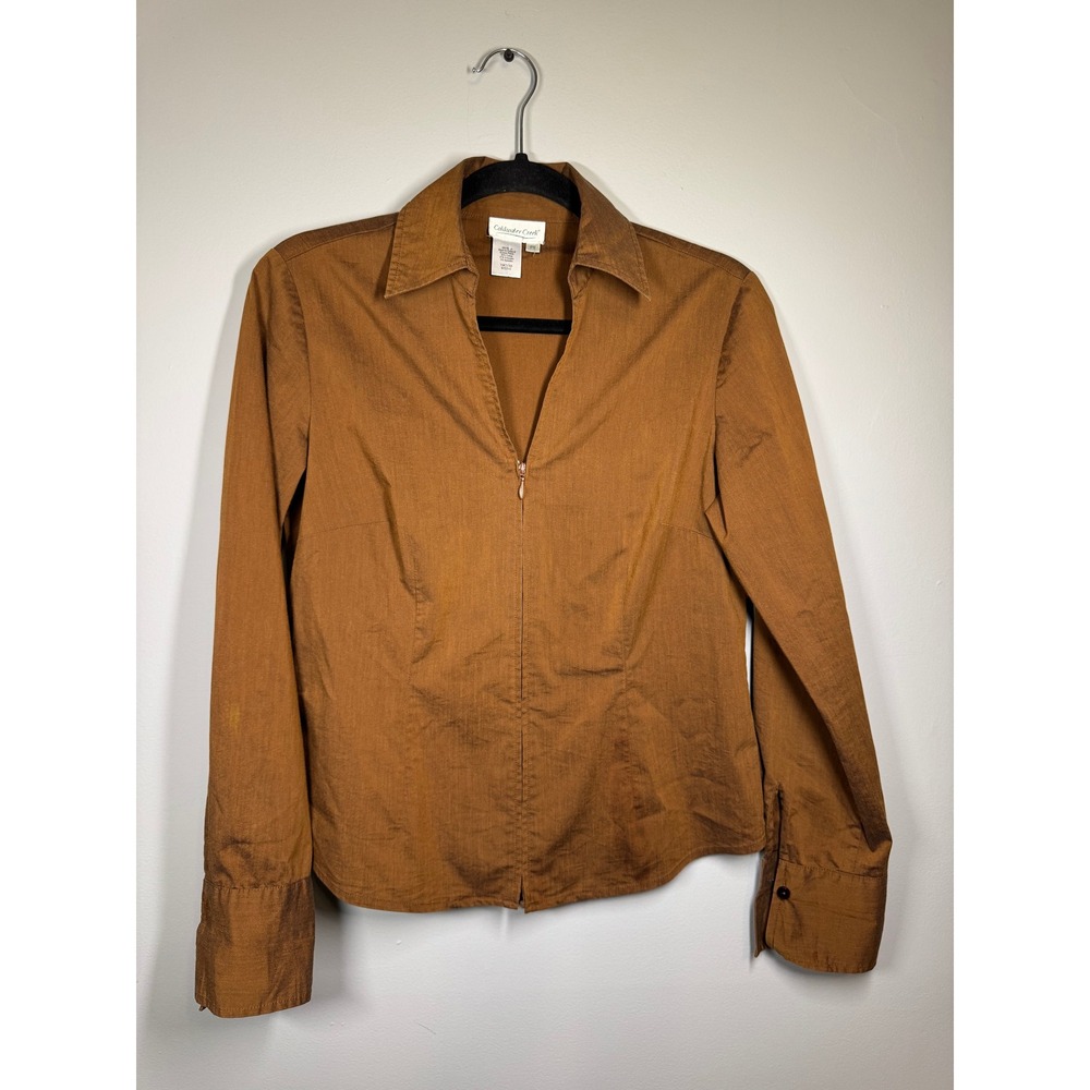 90s style Coldwater Creek Brown Zip Front Long Sleeve Blouse